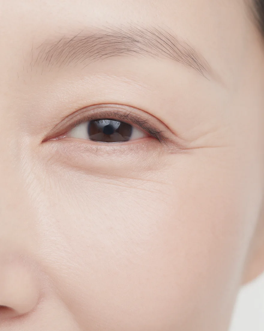 Close-up of an eye and brow, with natural skin texture