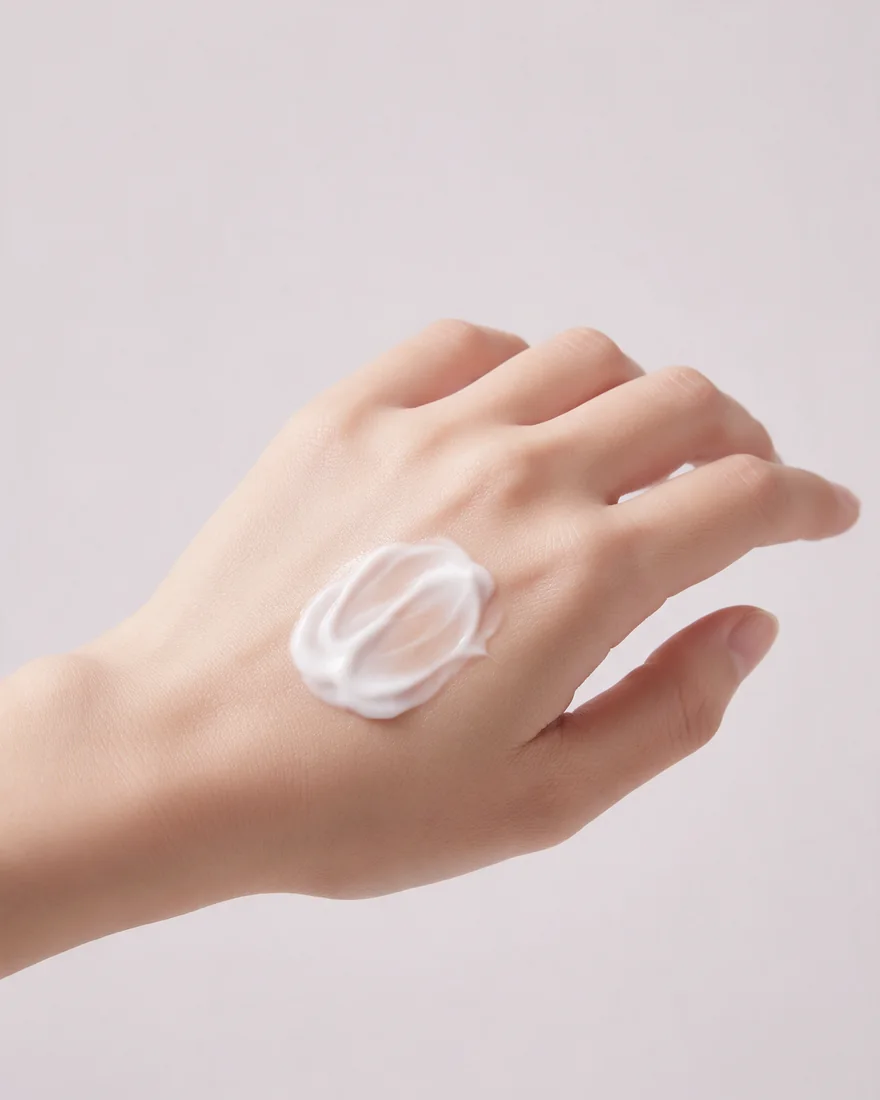 The back of a hand with a swirl of moisturizer